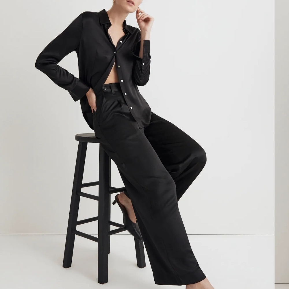 Madewell Harlow Wide Leg Pants In Black Satin